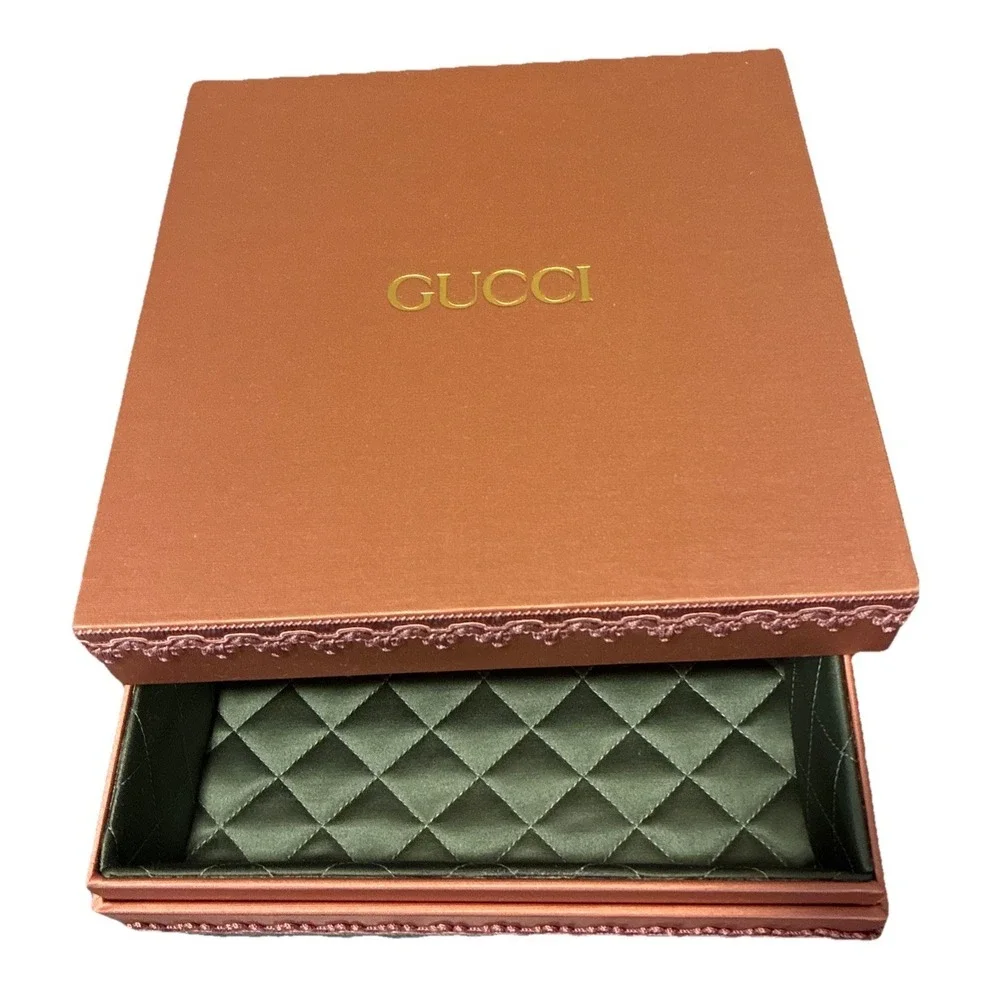 Gucci Gift Box Satin Dusty Rose Green Quilted  Lining 10x10x3.5